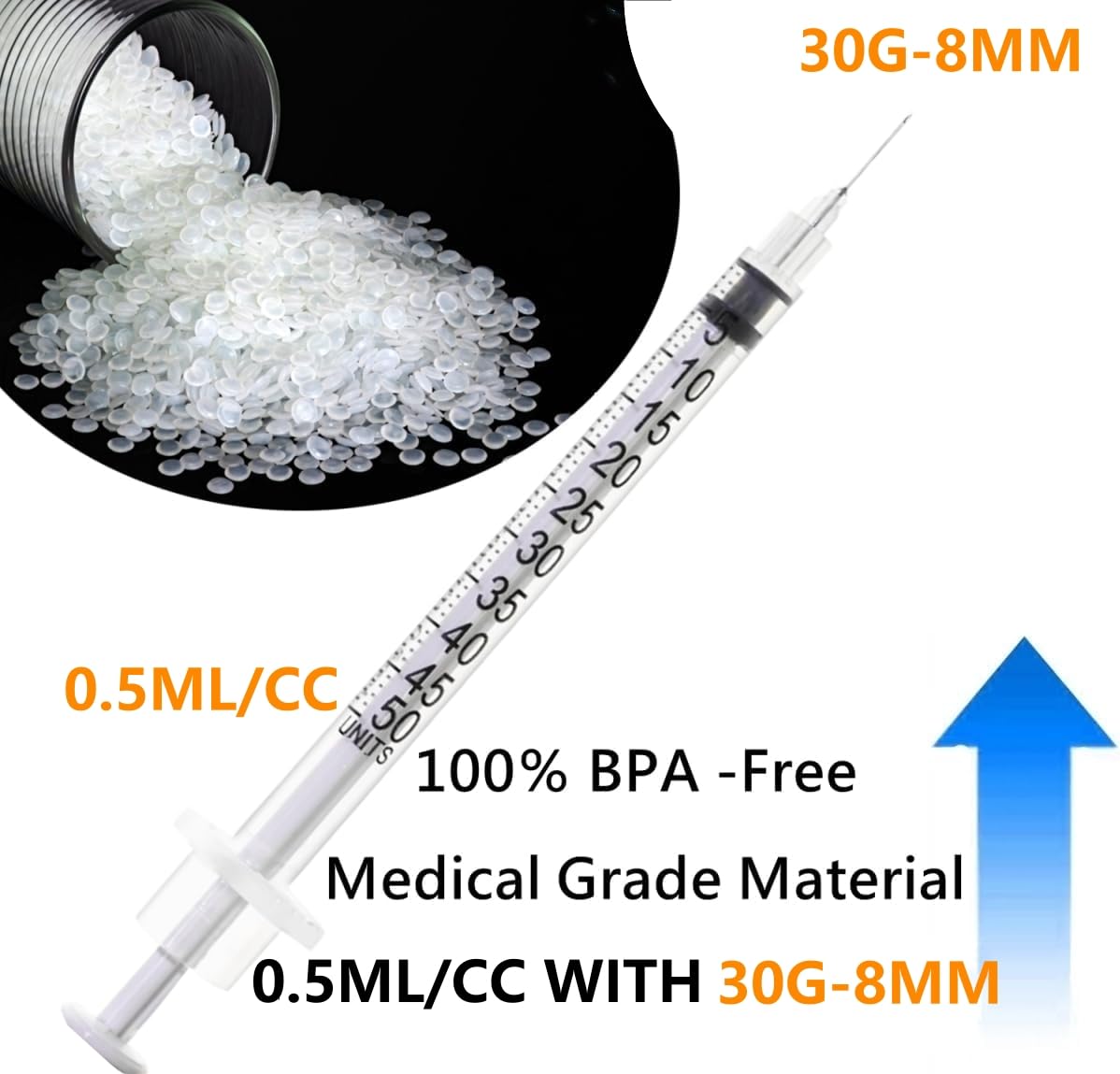 Lab Syringes - 20 Pack 1/2ml with 30G Needle -2