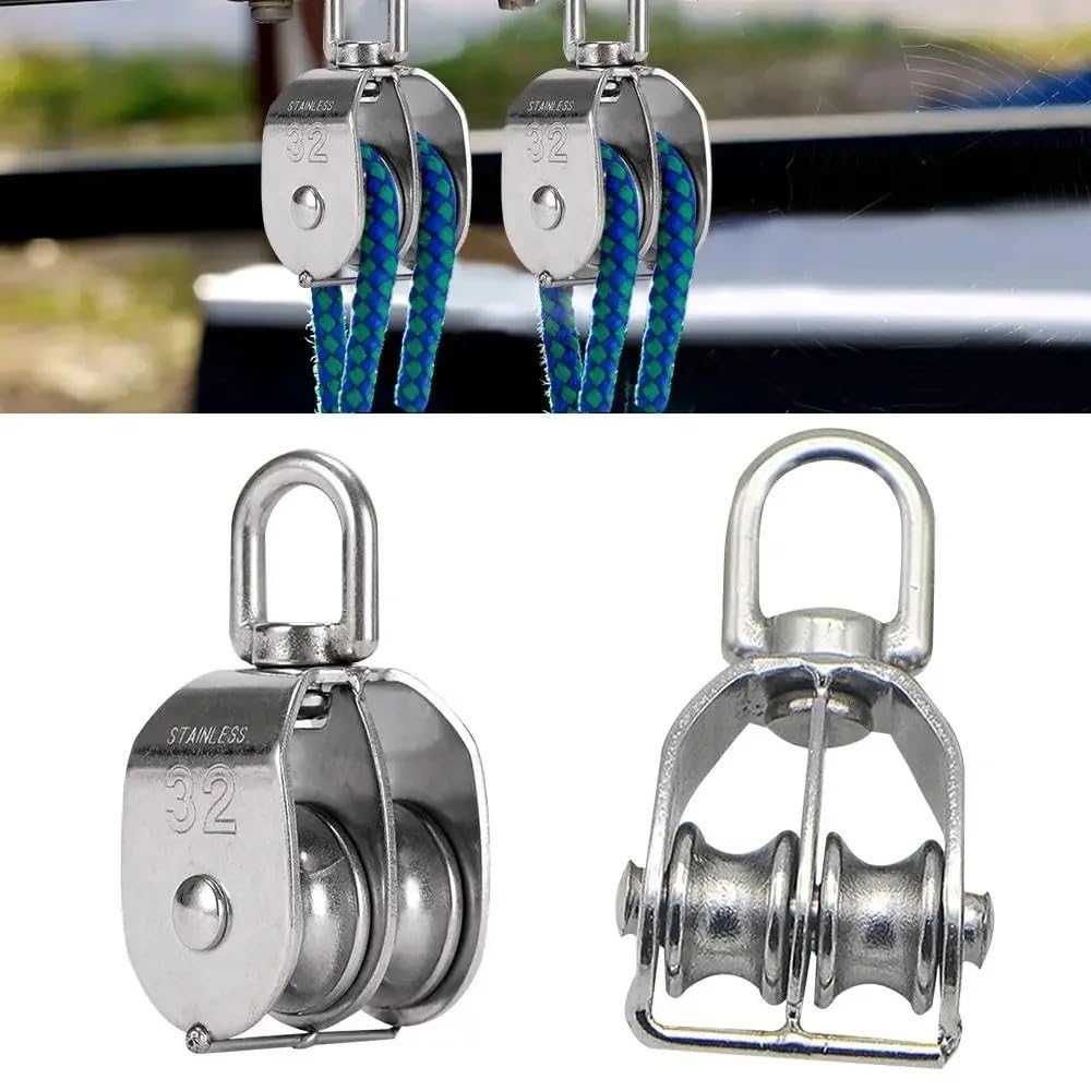 2 Pulegge Singole In Acciaio Inox 304 M20 Con Carico Max 75kg Per Fune Metallica
