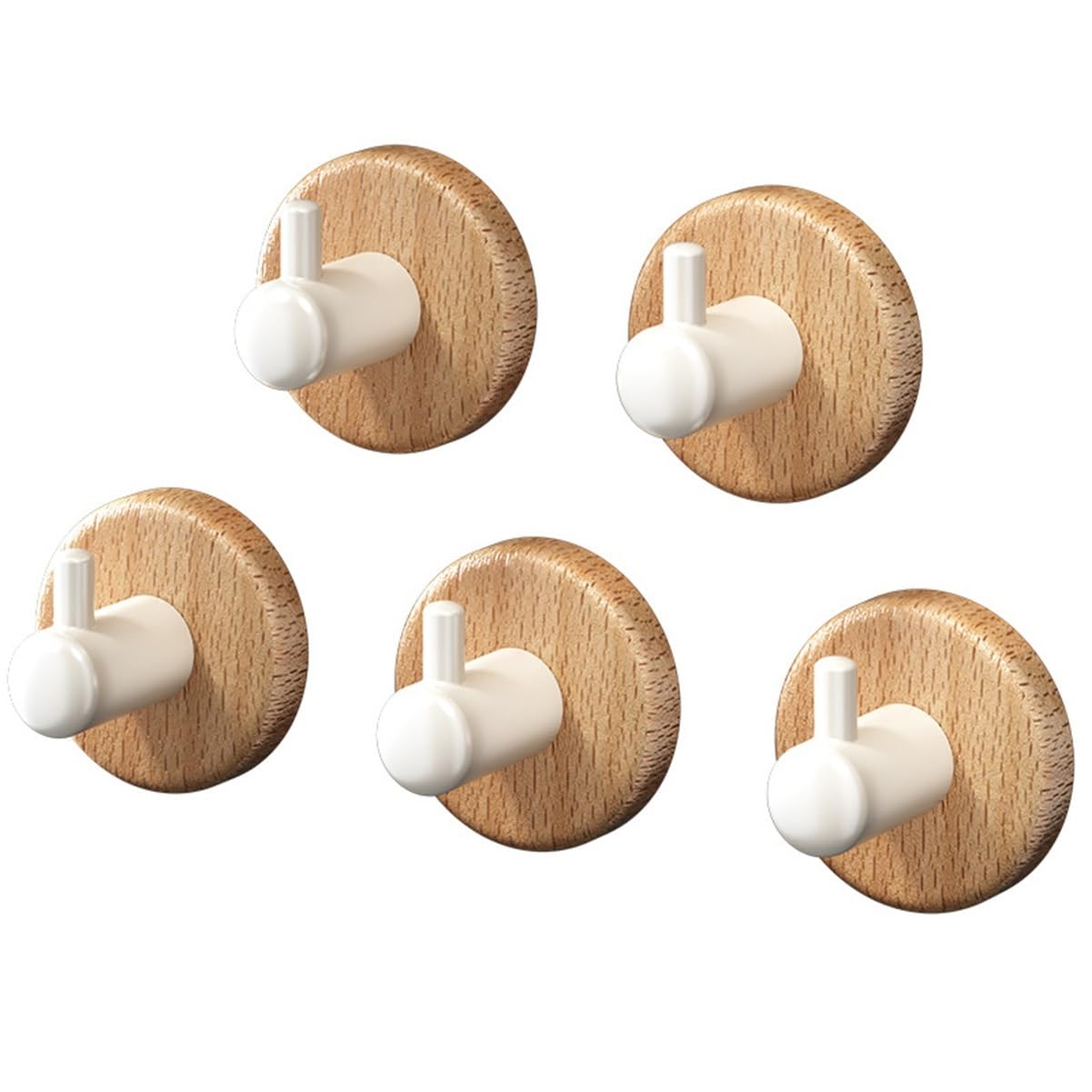 Wdwdw Beech Coat Rack With Hooks Self-Adhesive - 5 Pack,Retro Wood Base With Metal,No Drilling Decorative Wall For Towel