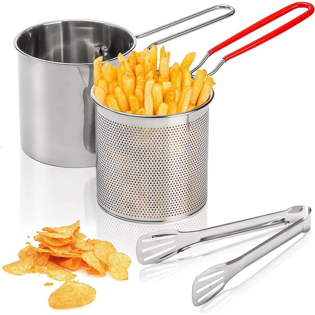 Stainless Steel Deep Frying Pot with Strainer Basket and Tong
