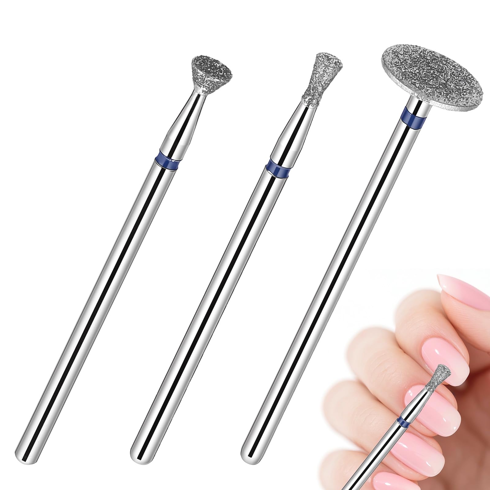 3 brocas profesionales de diamante para uñas, cabezal de pulido de uñas, para manicura y cuidado de uñas, kit de eliminación de cutículas, aleación de acero de tungsteno