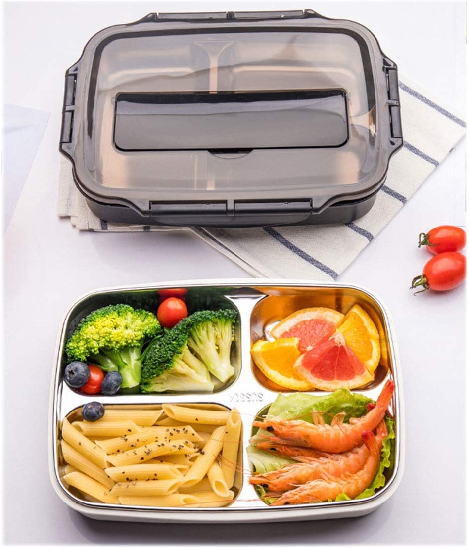 PETSLY Stainless Steel Bento Lunch Box For Kids & Adults Leak Proof 4 Compartment Bento Box LunchBox BPA Free with Cutlery Set- 1000 ml Bento Box for Adults