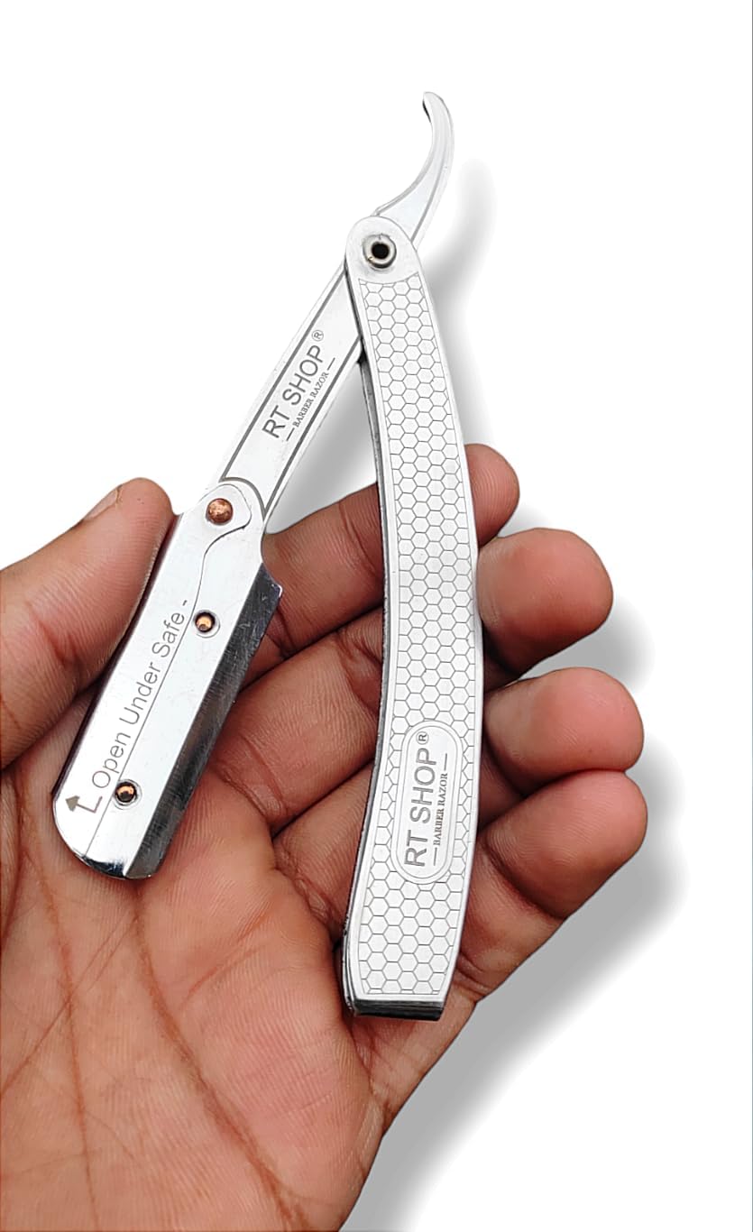 Stainless Steel Straight Edge Razor: Classic Shaving Tool for Men's Grooming, Long-Lasting Silver Design, Salon and Home Use - Rust-Resistant and Comfortable"