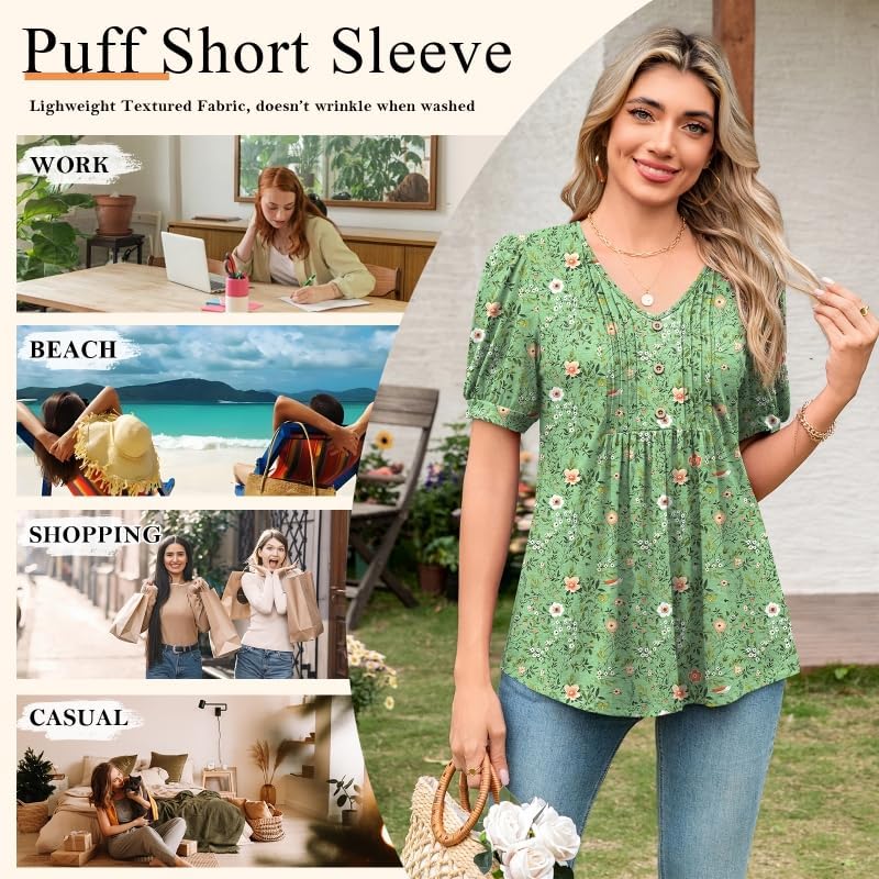 Women's Summer tunic Tops Casual Dressy Blouses Short Sleeve Shirts M-3XL - Image 4