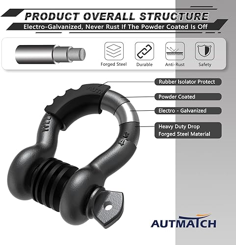 Miniatura 4 de AUTMATCH Grillete de anillo D de 34 pulgadas (paquete de 2) 41,887 libras de resistencia a la rotura con pasador de tornillo de 78 pulgadas y