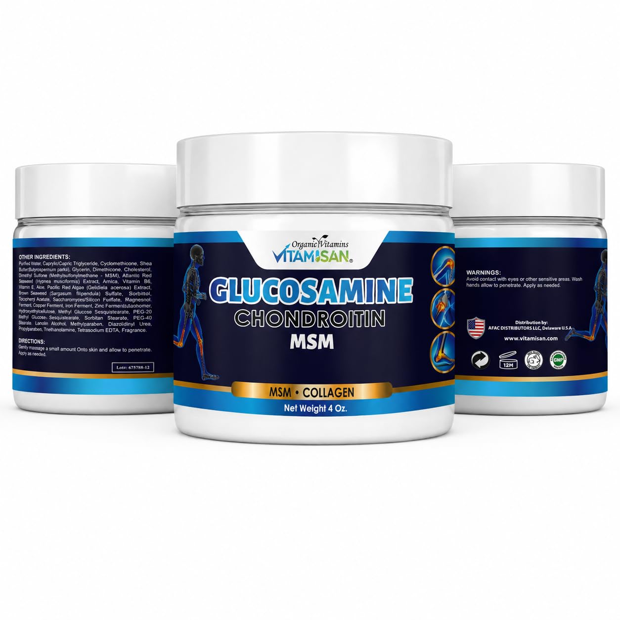 VITAMISAN Glucosamine Chondroitin MSM Collagen and Arnica Cream 4 OZ 2 Pack — Amazon image 2