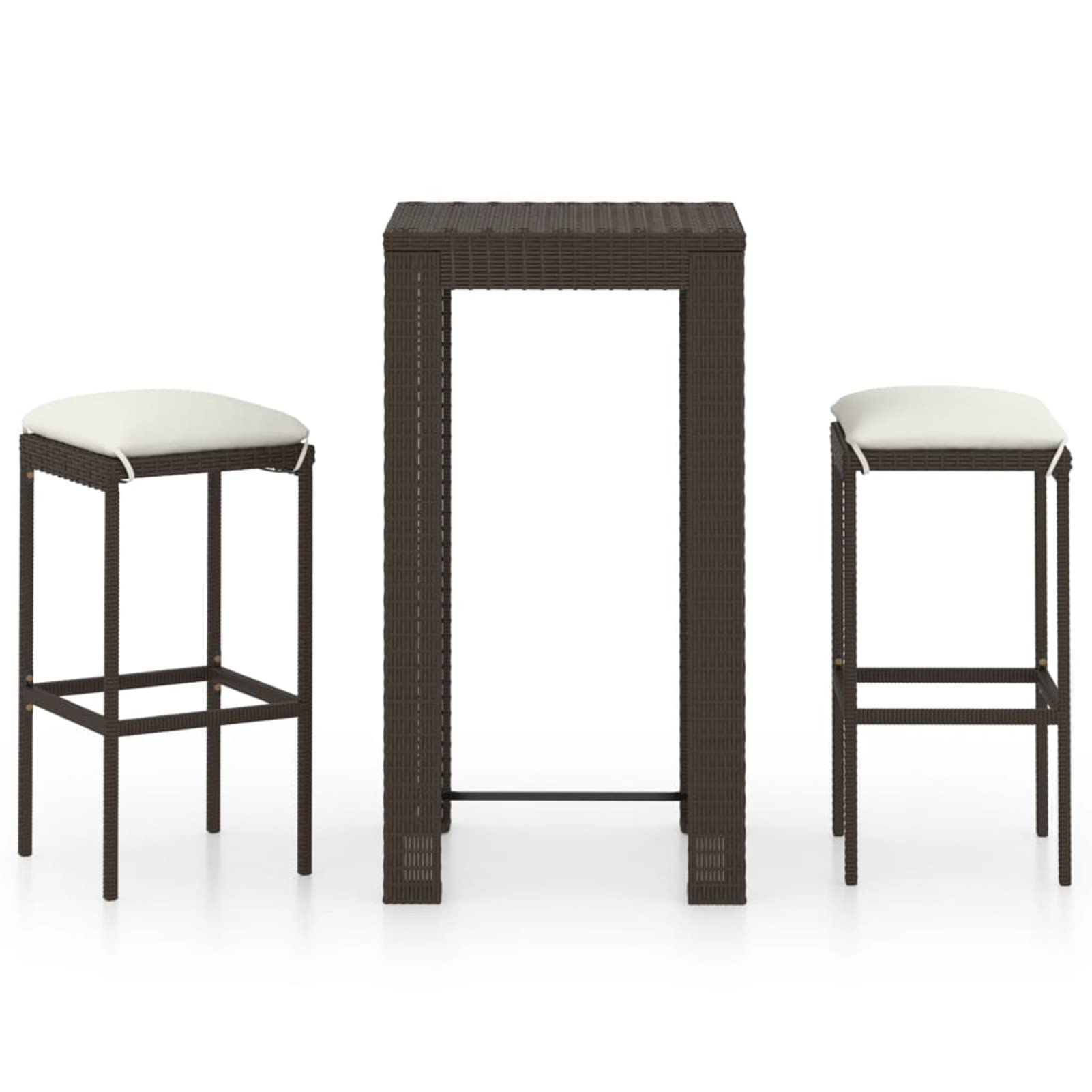 Gecheer 3 pz,Set da Bar,da Giardino Esterno in Polyrattan,con Cuscini,Set Tavolo e Sedie da Bar da Giardino,Set Tavolo e 2 Sgabelli da Bar da Esterno