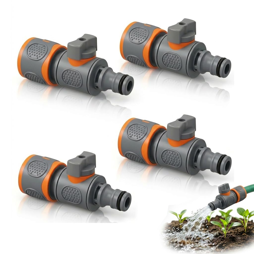 Lot De 4 Raccords De Tuyau Avec Vanne De Régulation – 1/2 Pouce, ABS, Gris Et Orange