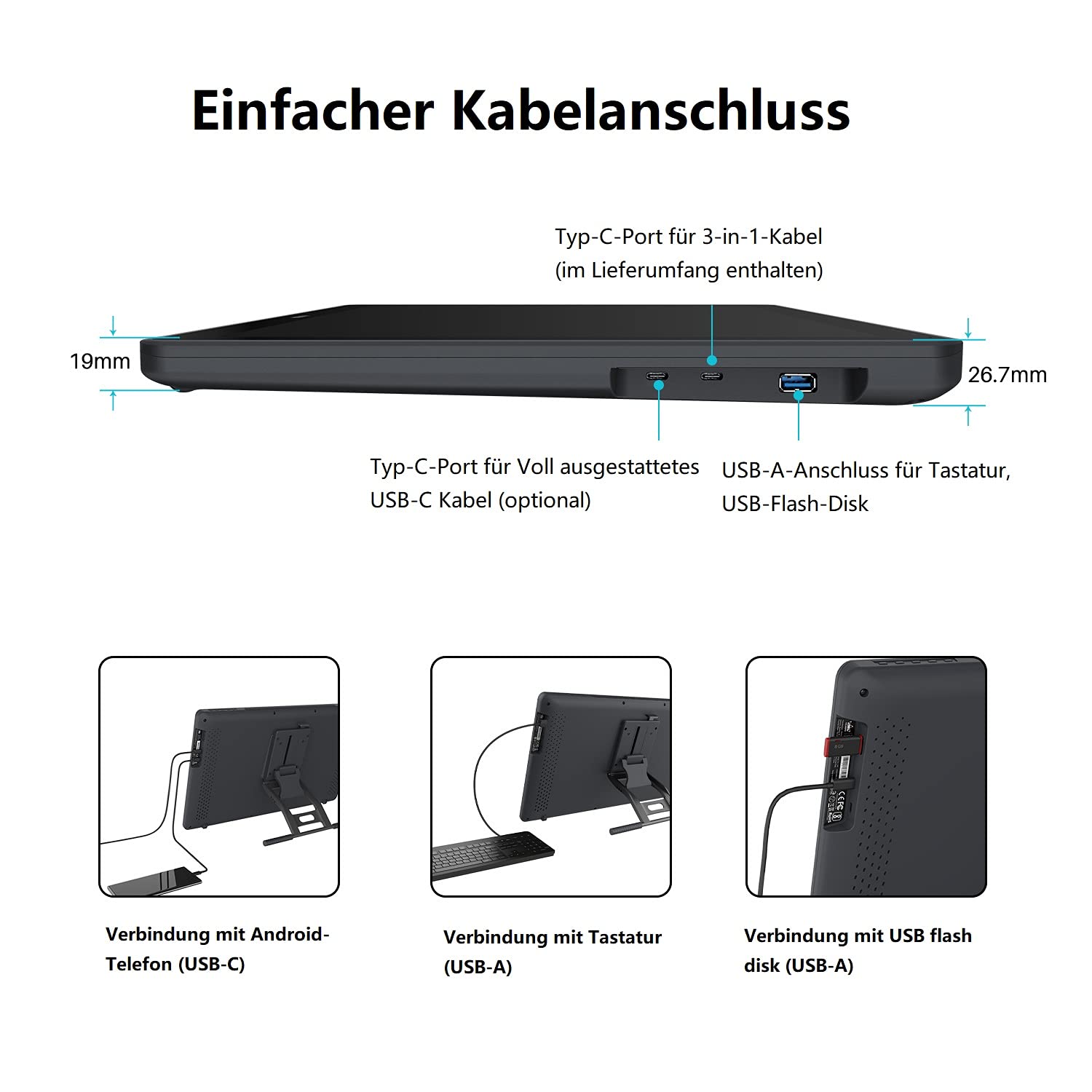 HUION Kamvas 22 21,5 Zoll Grafiktablett mit Display, 120% sRGB-Farbumfang, blendfreier Mattfilm, kann über EIN voll ausgestattetes USB-C-zu-USB-C-Kabel mit dem Android-Telefon verbunden Werden
