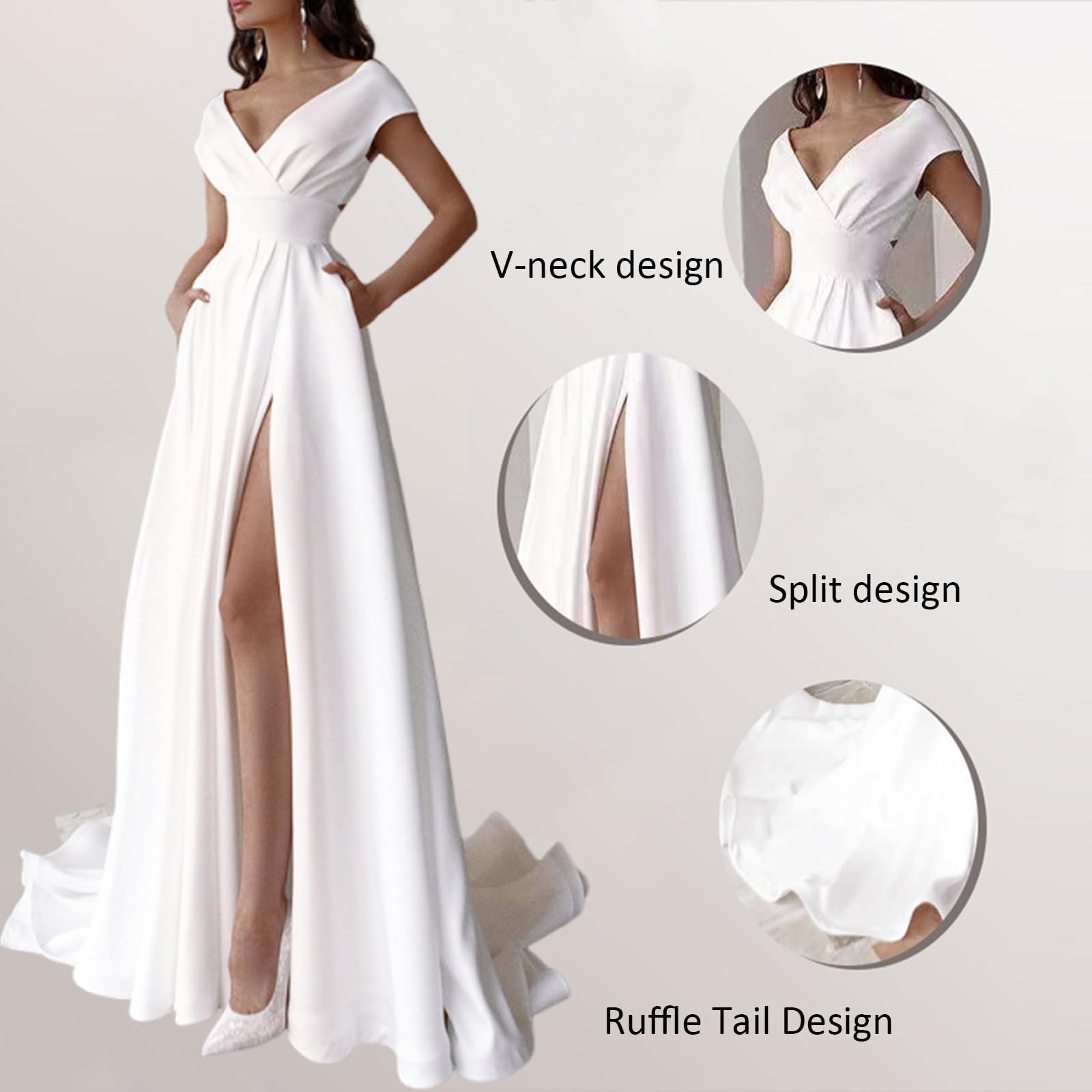 Mujer Vestido Largo sin Mangas Elegante Vestido de Fiesta Cuello en V Sexy Maxi Vestido con Espalda A-línea Abertura Vestidos para Cóctel Fiesta Club