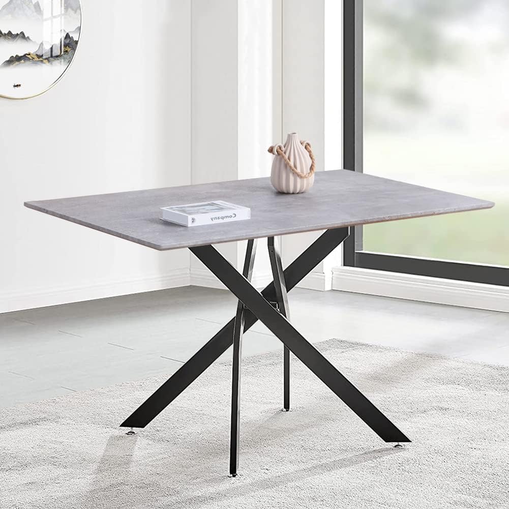 GOLDFAN Industrial Grey Dining Table 120cm Rectangle Wooden Kitchen Table with Black Metal Legs for Home,Dining Room,Office