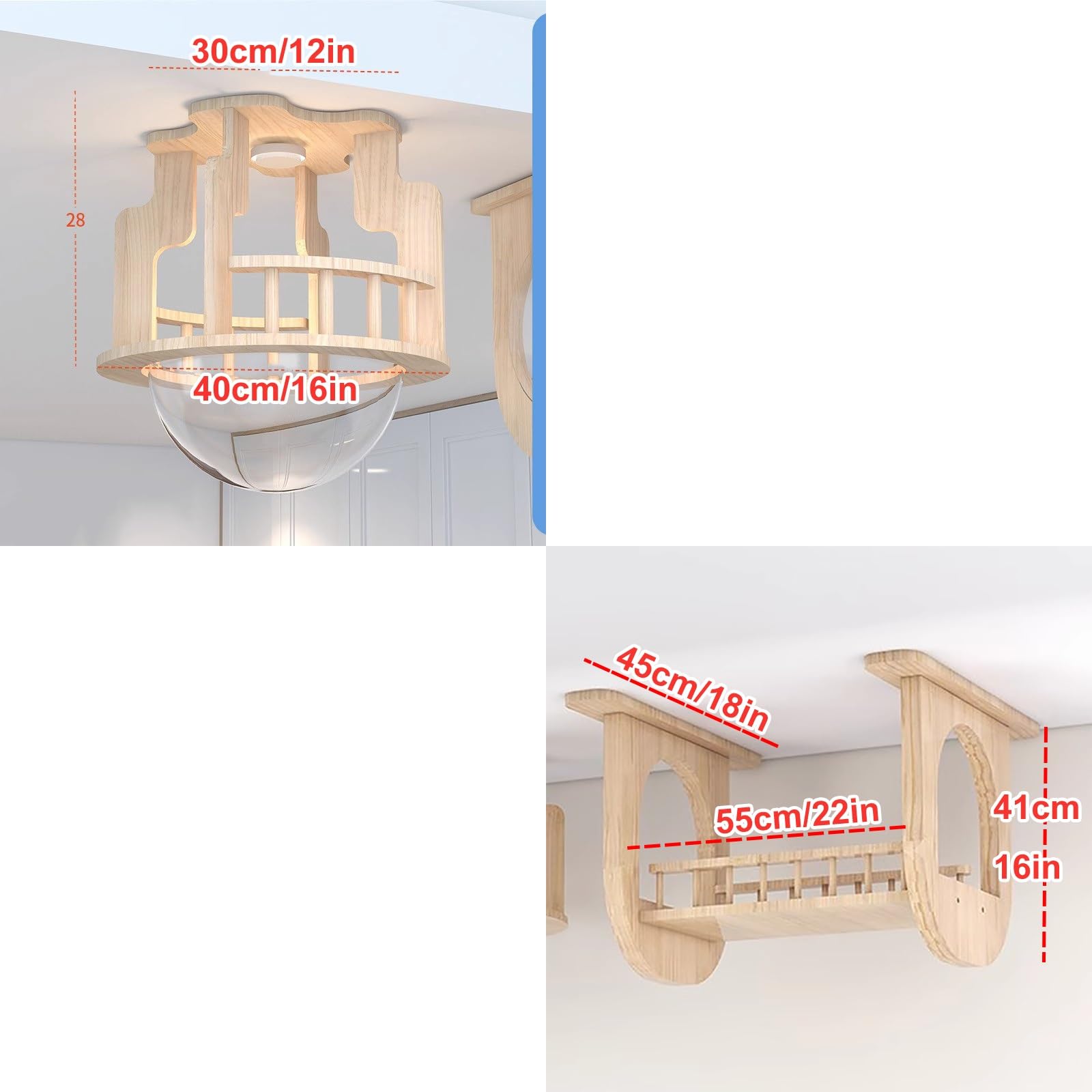 Katzen Kletterwand, Katzenmöbel Wand, Katzen Wand Klettern, Wandregale für Katzen An Der Decke, mit 1 Katzenbett und 1 Plankenweg