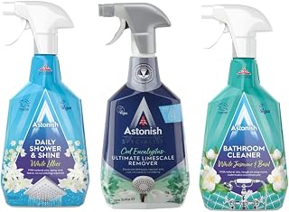 Astonish Sparkling Bathroom Bundle - Includes Daily Shower Shine Cleaning Spray (White Lilies Scent), Ultimate Limescale Remover (Cool Eucalyptus) & Streak Free Foaming Bathroom Cleaner (750ml each)