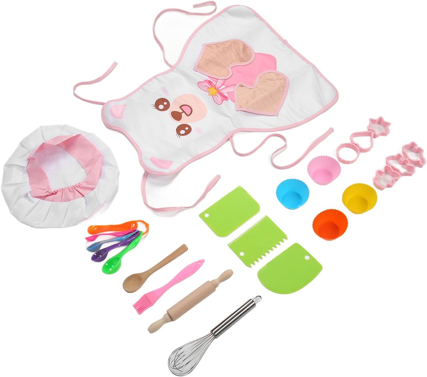 Semme Semme Kids Baking Set with Apron Hat Rolling Pin Wooden Spoon for Culinary Fun Boys Girls
