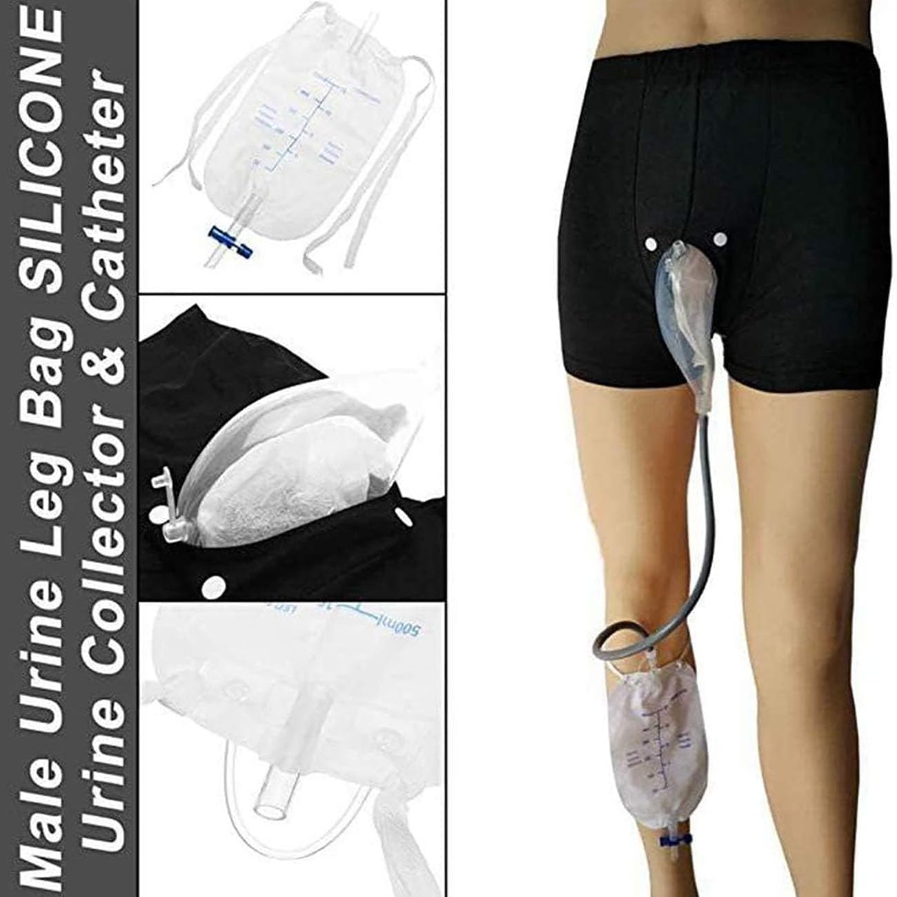 52 To 72CM, Sacca per Drenaggio Dell'urina 500Ml,Raccoglitore di Urina in Silicone,Pantaloni da Incontinenza Indossabili,Urinatoio Uomo Professionale,Riutilizzabile