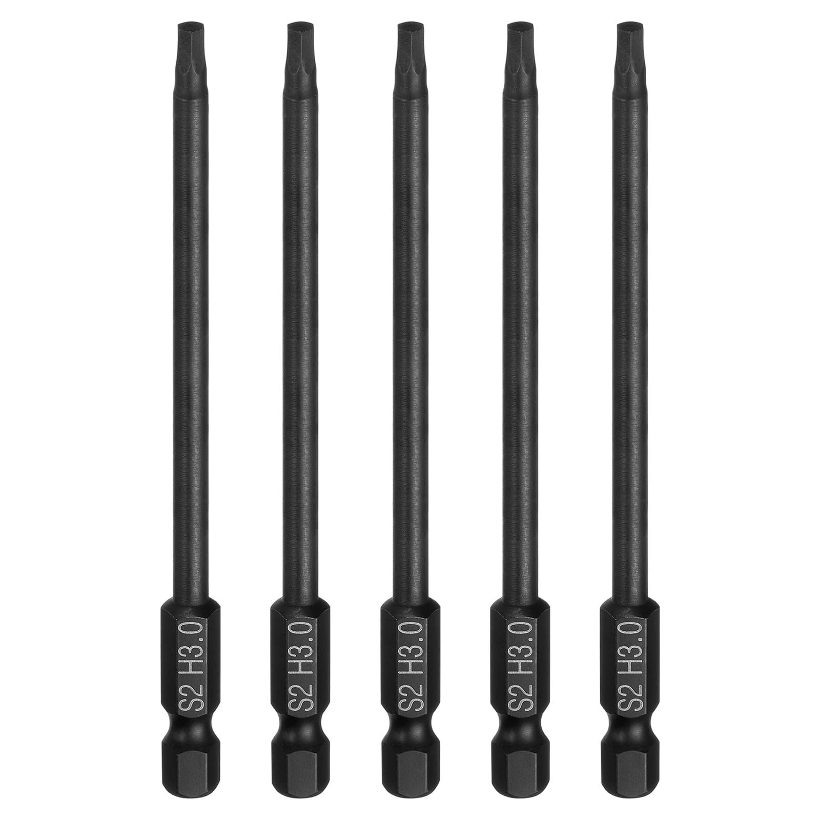 sourcing map 5pcs Flat Hex Head Drill Bit H3.0 (3mm) Magnetic Tip 1/4" Hex Shank 100mm (4") Long S2 Steel Metric Hexagonal Screw Driver Screwdriver Bits Wrench Socket, Black