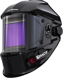 ARCCAPTAIN Welding Helmet, 3.94"×3.66" Auto Darkening Welding Hood | 1/1/1/1 Optical Clarity, True Color, 1/25000s Response, 4 Arc Sensors, 4/5-9/9-13, Dual Solar Panels + 2 CR2450 Batteries