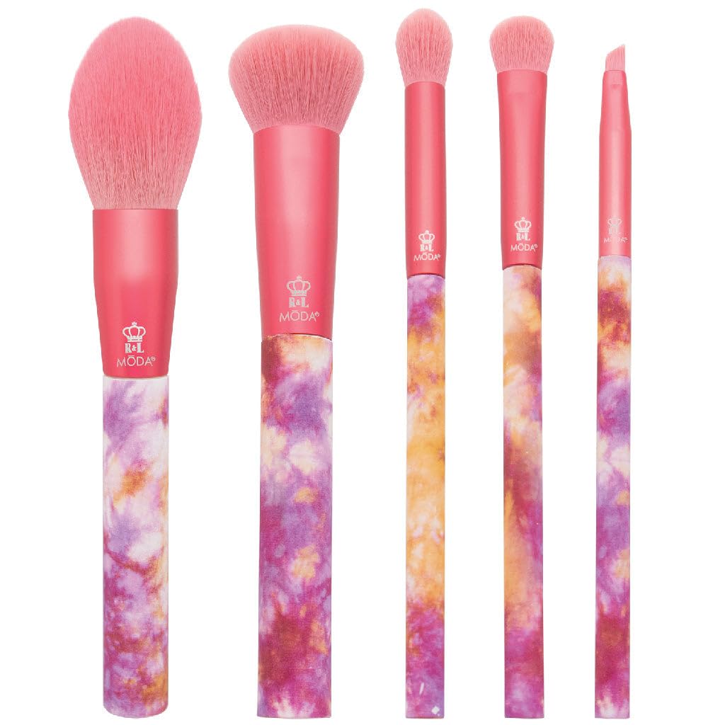 MODA Tie Dye, 5pc Full Face Makeup Brush Set, Includes - Blush, Complexion, Shadow, Crease, & Liner Brushes, Dreamy Blue