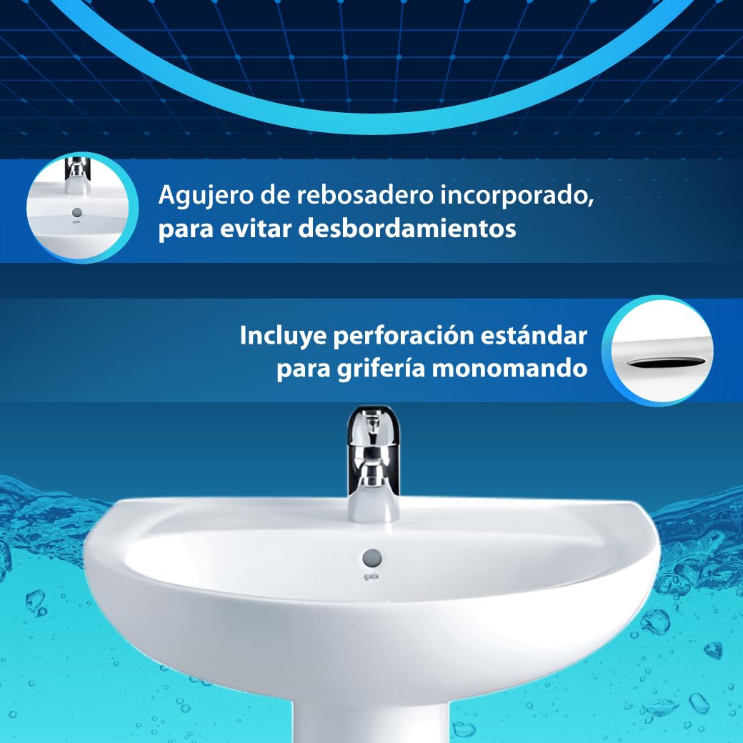 Lavabo Pedestal Moderno | Lavabo de Pie | Diseño Compacto y Elegante | Cerámica Blanca | Instalación Fácil y Rápida | Ideal para Baños Pequeños y Grandes