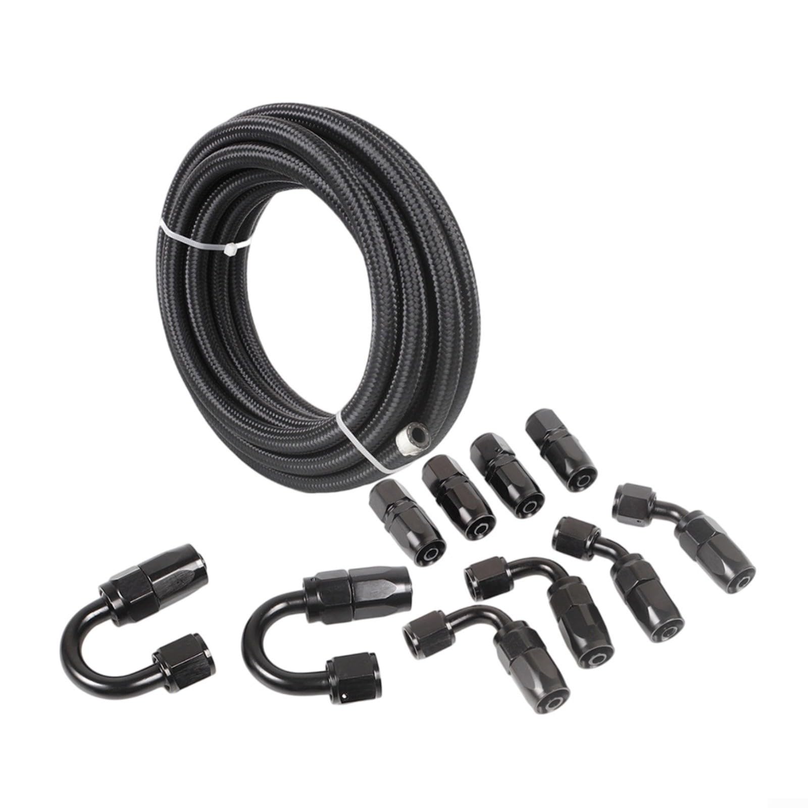 AN6 Kit de manguera de enfriador de aceite, 6 m para exterior de nailon de acero inoxidable con 10 accesorios para motores de gas de bomba de gas de carreras