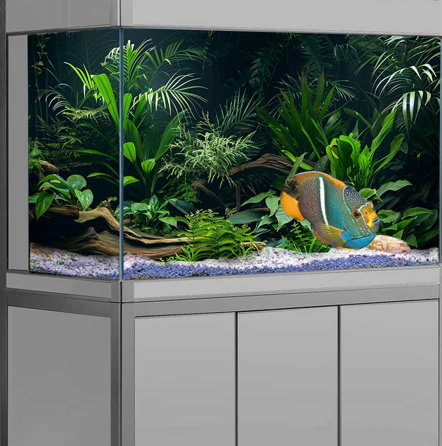 Dizifinn Aquarium Background, Aquatic Plant River Bed & Lake Tropical Undersea Tree Branch Fish Tank Background, 6 EVA Double-Sided Tapes 36x18 inches/90x45