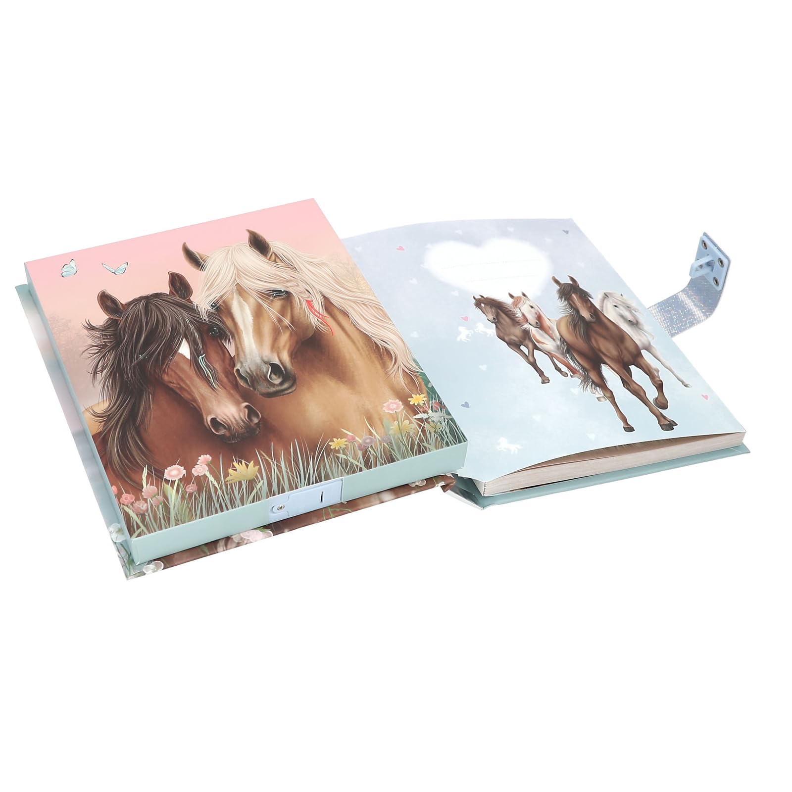 Depesche 13999 Miss Melody - Agenda con codice numerico e Suono, in tenui tonalità Blu, con Motivo di Cavalli e Fiori, Incluse 80 Pagine Finemente Foderate e illustrate a Colori
