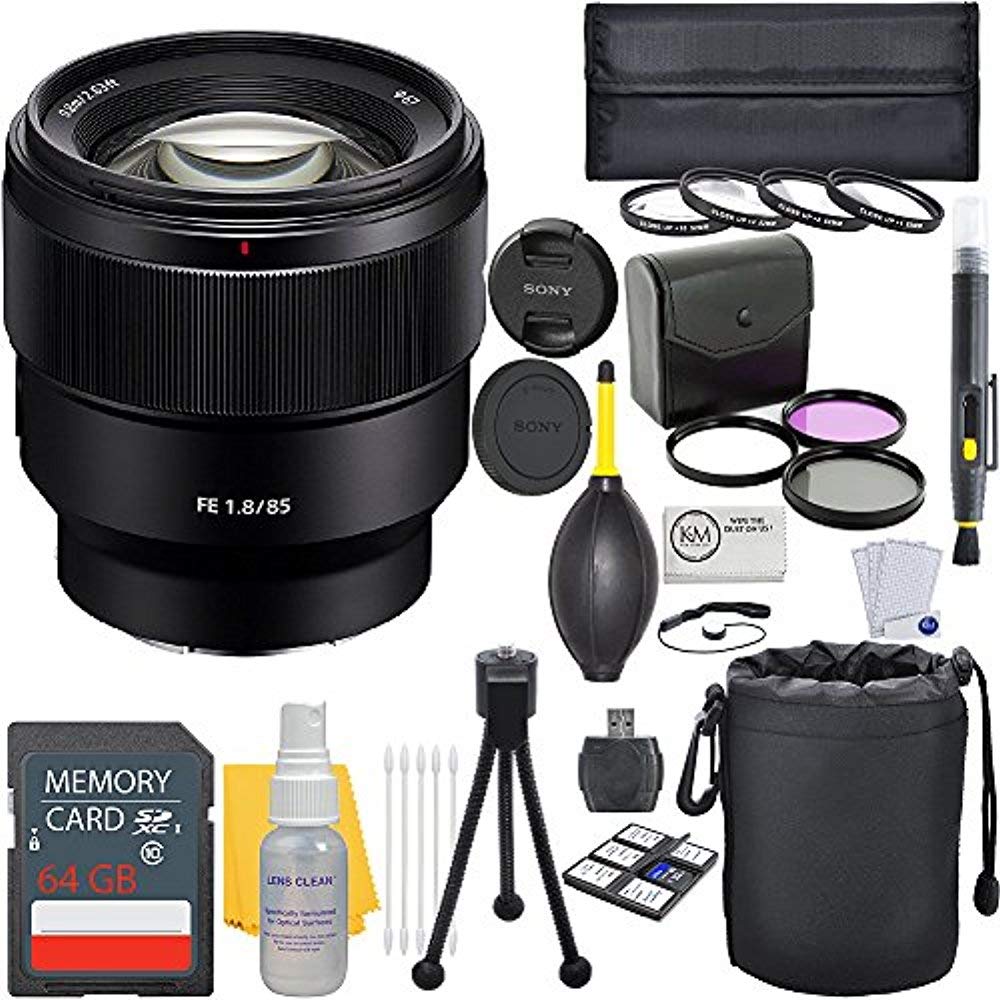 Sony FE 85mm f/1.8 Full Frame E-Mount Prime Lens + Deluxe Lens Bundle