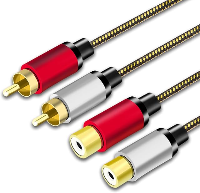 2RCA Male to 2RCA Female Cable 1M,RCA Extension Cable Nylon Braid 2 RCA Male to 2 RCA Female Stereo Audio Extension Cable (1M/3Feet)