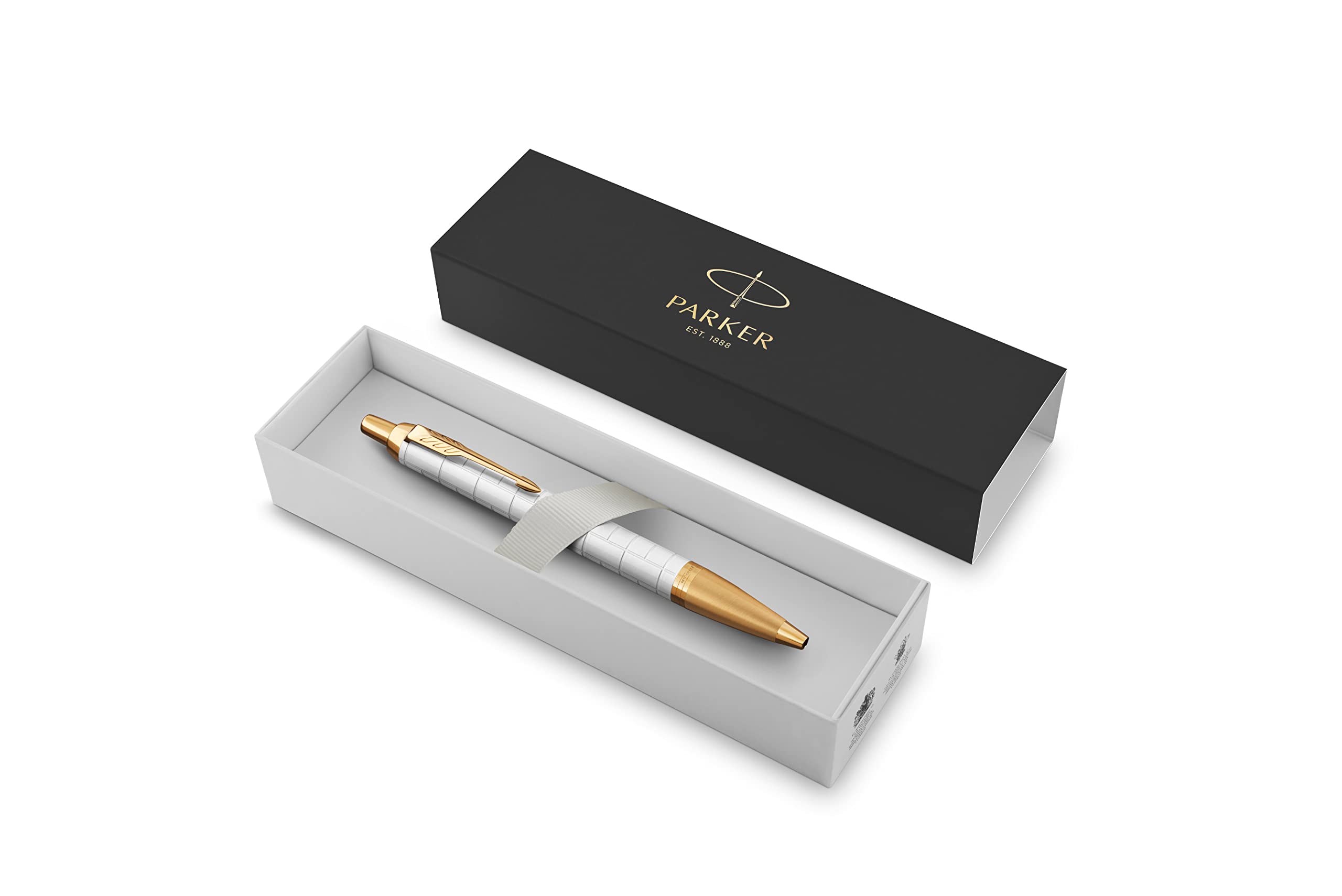 PARKER IM Premium Kugelschreiber mit Gravur | Premium Stift | Geschenkbox | blaue Tinte | edel | personalisiertes Geschenk | Namen | graviert | Jahrestag | Geburtstag (Pearl G.C.)