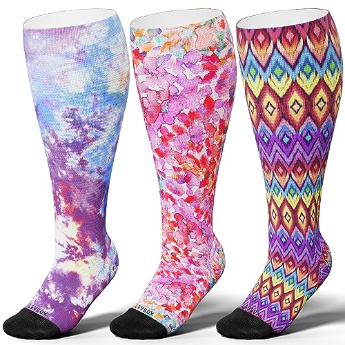 Image of LEVSOX Plus Size Compression Socks for Women Men Wide Calf Extra Large 15-20 mmHg Knee High Sock for Nurses Pregnant Travel