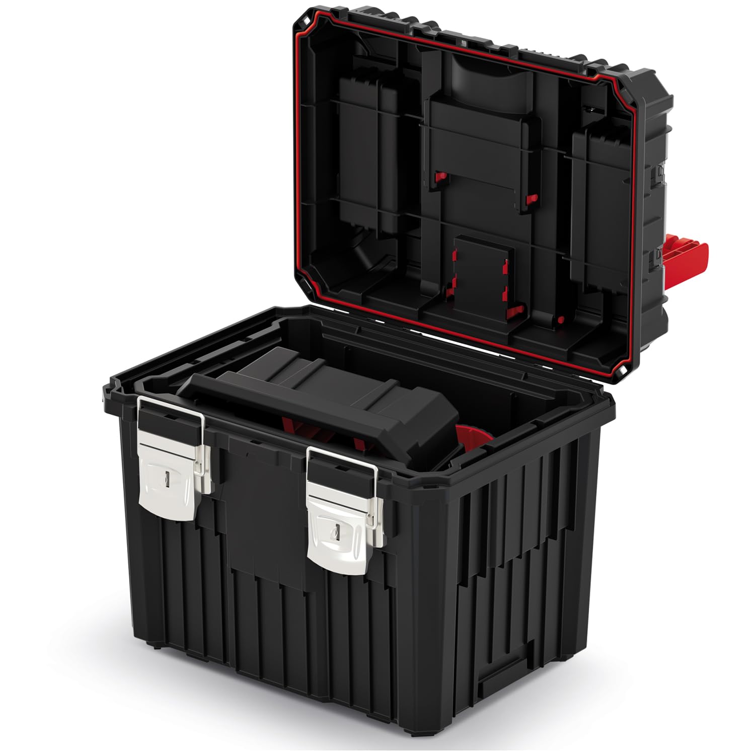 Kistenberg 2 in 1 Werkzeugtrolley Werkzeugkiste Werkzeugkasten Werkstattkoffer Rollende Werkstatt (Klemmverschlüssen, Organizer im Deckel, Staubdicht, 450 x 360 x 640 mm (Mit Metall-Verschluss)