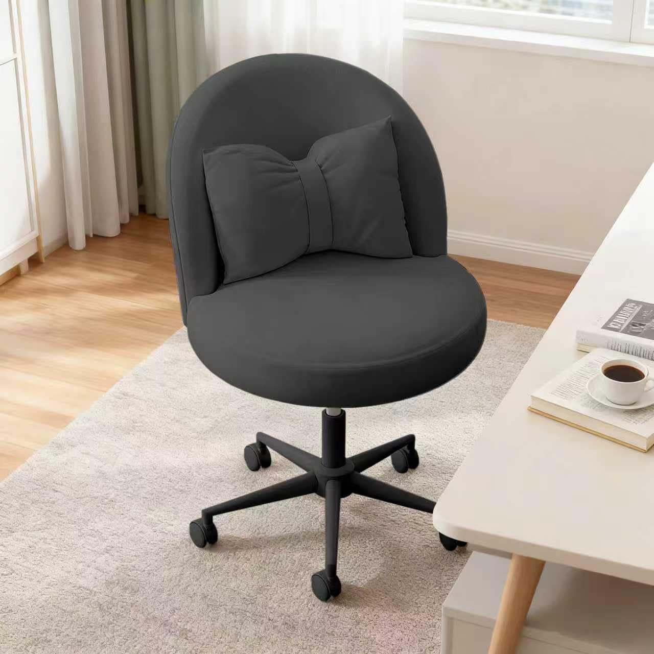 Silla de Escritorio de Terciopelo con cojín, giratoria y sin Brazos. Altura Ajustable, Ideal para Maquillaje, Oficina en casa o Dormitorio. Acolchado Suave y diseño Moderno