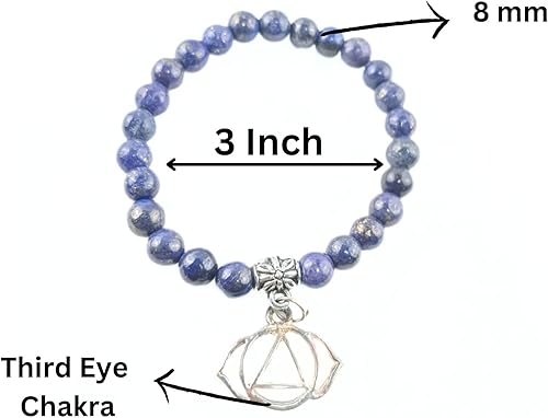 Miniatura 2 de HiJet Hermosa pulsera elástica de cuentas redondas de lapislázuli con cuentas redondas de 8 pulgadas de largo, equilibrio de energía positiva,