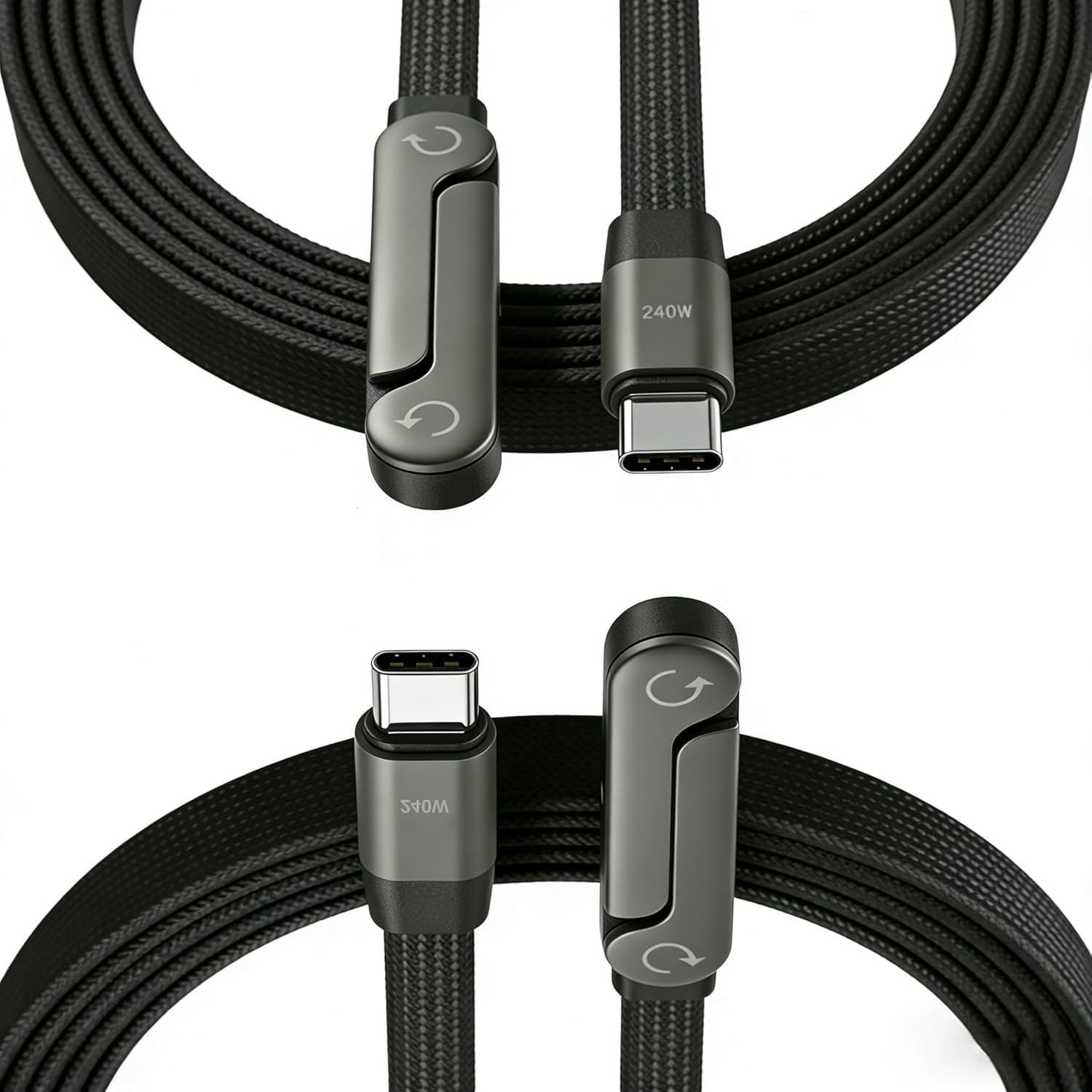 Photo 1 of HOSYH 240W Invisible Stand Fast Charging Cable, 240W USB C to USB C Flat Cable 90 Degree Angled, Sideways Phone Type C Charger Cord (4.9FT) Compatible with iPhone 17 Series (2Pcs C to C)
