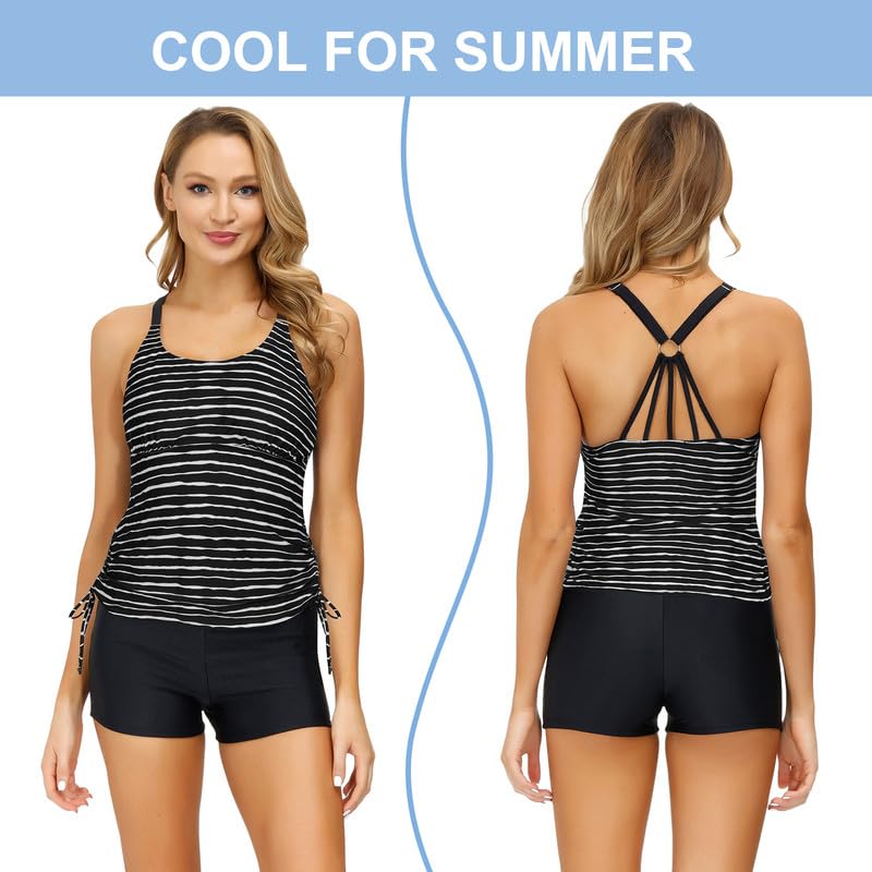JASAMBAC Tankini Mujer Traje de Baño de Dos Piezas Abdomen Tankini Parte Superior Y Cintura Alta Bañador Cómodo Traje de Baño con Tirantes Ajustables Deportivo Moda Playa