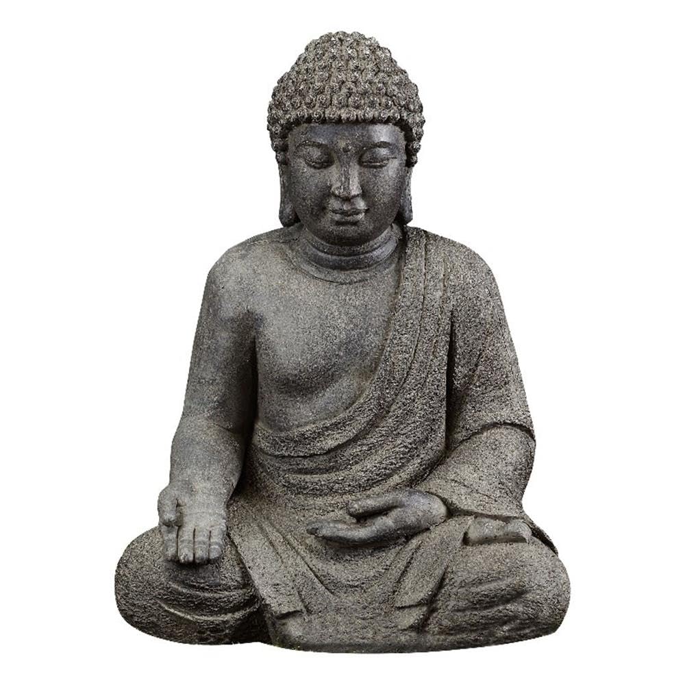 LuxenHome 19" Fiber Stone Meditating Buddha Garden Statue, Buddha Garden Art, Buddha Outdoor Sculpture for Patio Courtyard Backyard