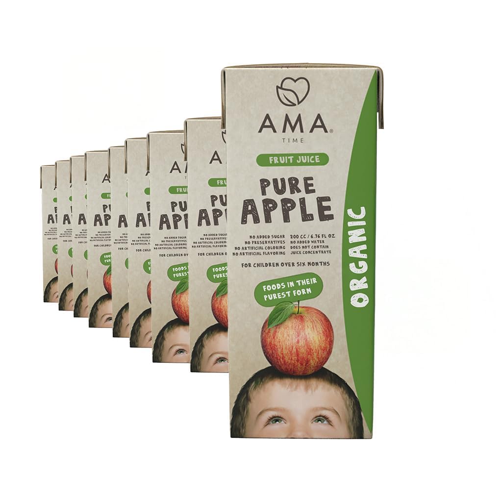 AMA TIME Organic Apple Juice Boxes for Kids – 24 Pack, 6.76 fl oz Each | With Vitamins A & C, USDA Organic, No Added Sugar, Gluten-Free | Perfect for School Lunch, Travel, or Snacks
