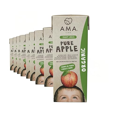 AMA TIME Cajas de jugo de manzana orgánica para niños, paquete de 24, 6.76 onzas líquidas cada una, con vitaminas A y C, USDA orgánico, sin azúcar