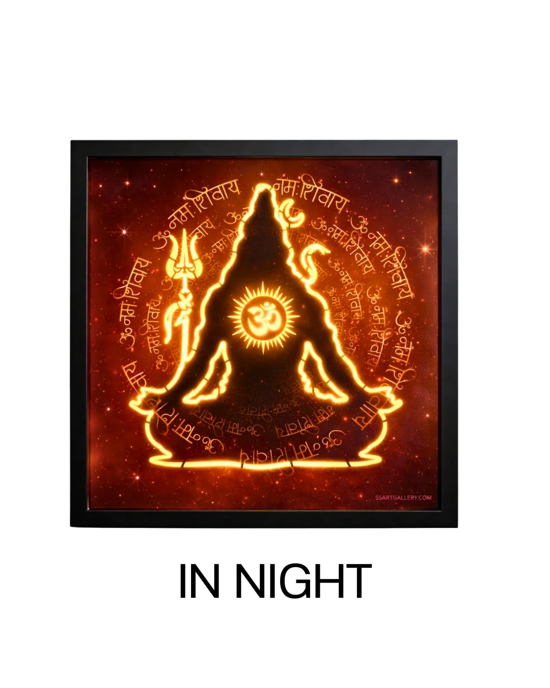 SS ART Gallery LED Shiva Wall Frame Glowing Om Design Home Temple Decor Wooden Frame Religious Occasion 1