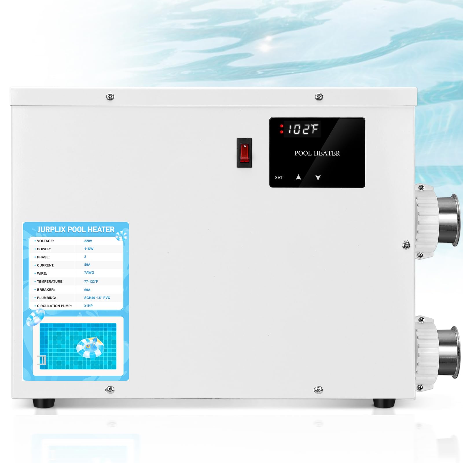 11KW 220V 50A Electric Pool Heater for Swimming Pool, Hot Tub & Spa Heater with Digital Touch Screen Thermostat, Efficient Water Warmer, Above Inground Pool & Ground Pool