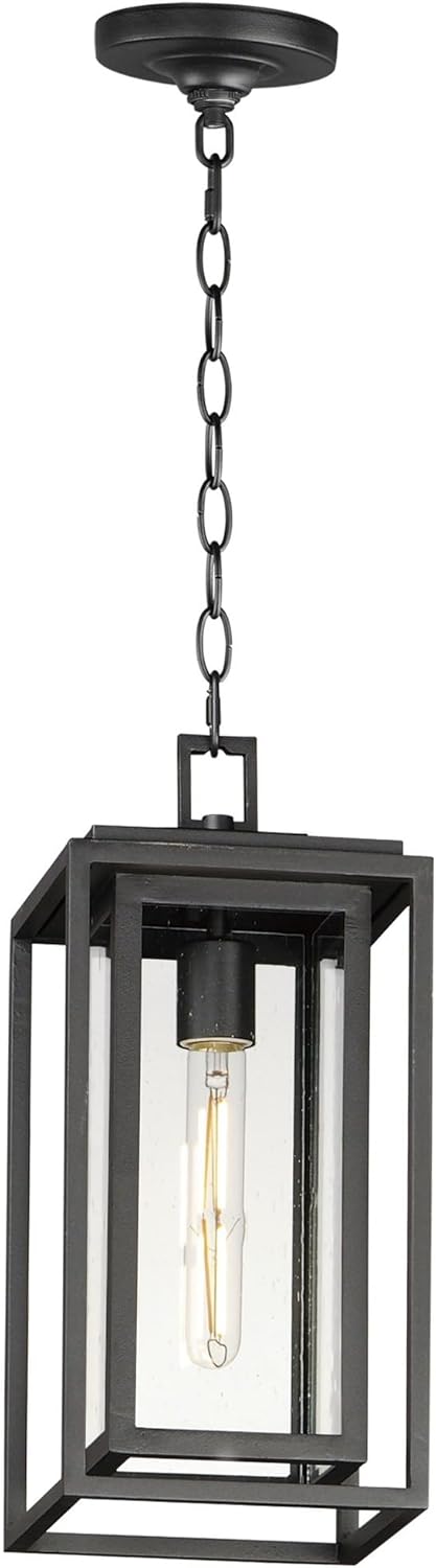 Maxim Lighting Cabana 1-Light Outdoor Hanging Light | Black Aluminum Finish | Seedy Clear Seeded Shade | Transitional Outdoor Light Fixture | Ideal for Porches & Covered Entryways | 3039CDBK