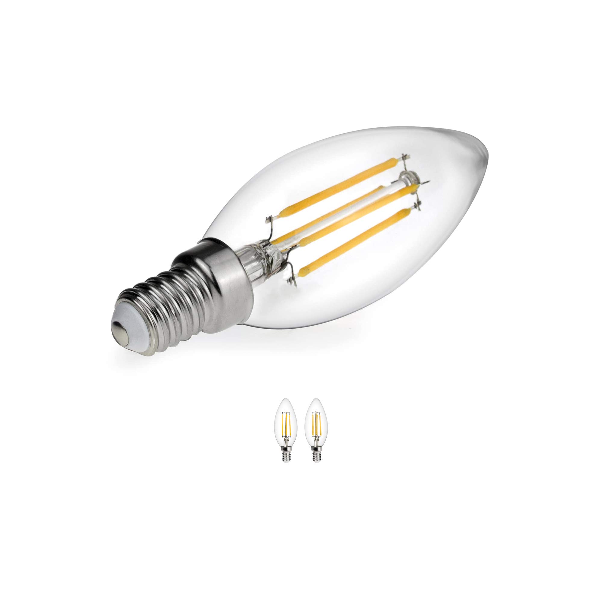Mirrorstone+ Pack of 2 Dimmable E14 4W Omni-LED Bulb, Clear Candle OMNIPlus, 25,000 Hour Lifespan, 360 Degree Beam Angle, Warm White 3000K