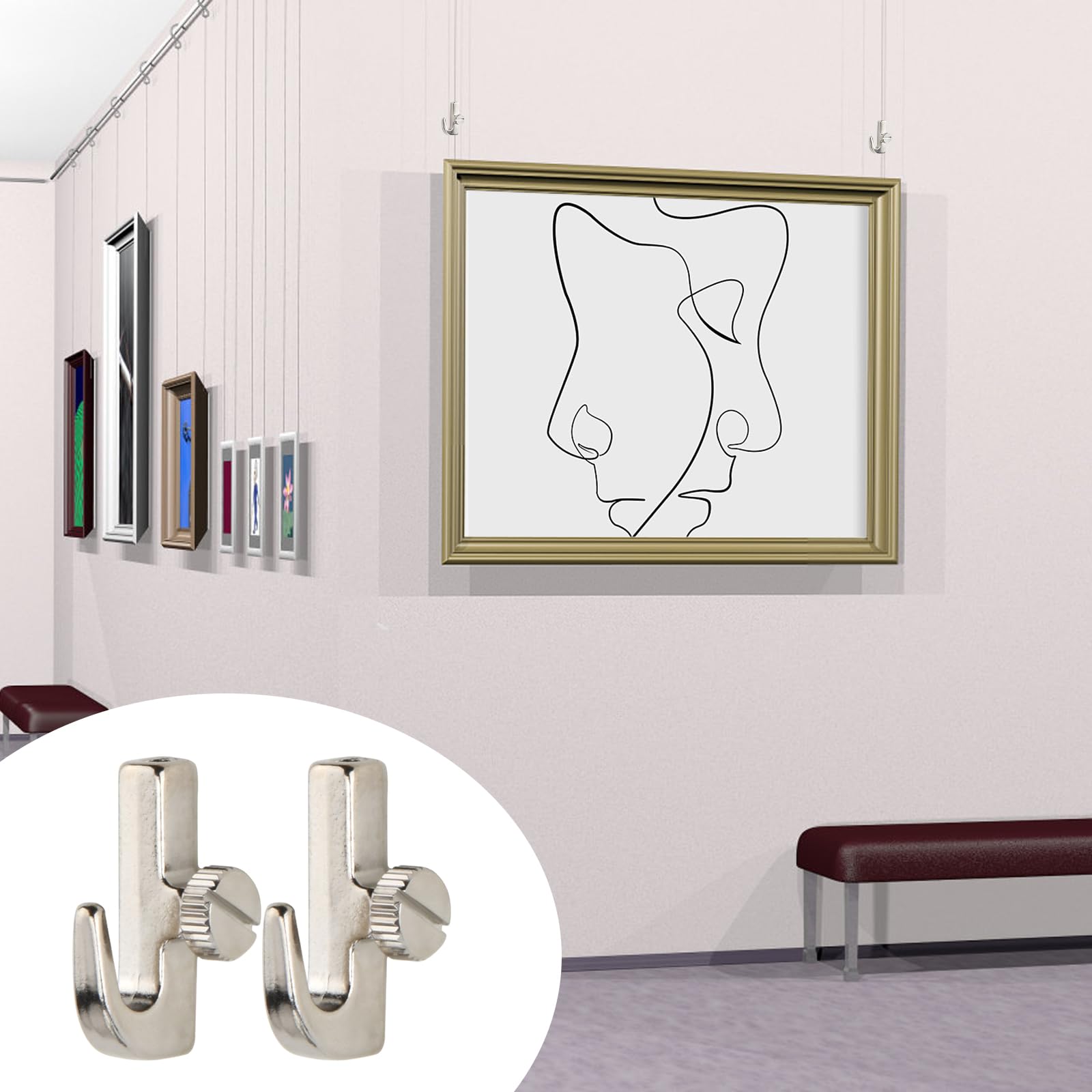 Mini Ganci per Quadri, Accessori per Binari di Galleria e Binari, Argento,Ganci Avvitabili per Appendere Artistici (20)