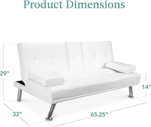 Miniatura 3 de Best Choice Products Futón convertible moderno tapizado de piel sintética, sofá cama plegable ajustable, cama de invitados con reposabrazos