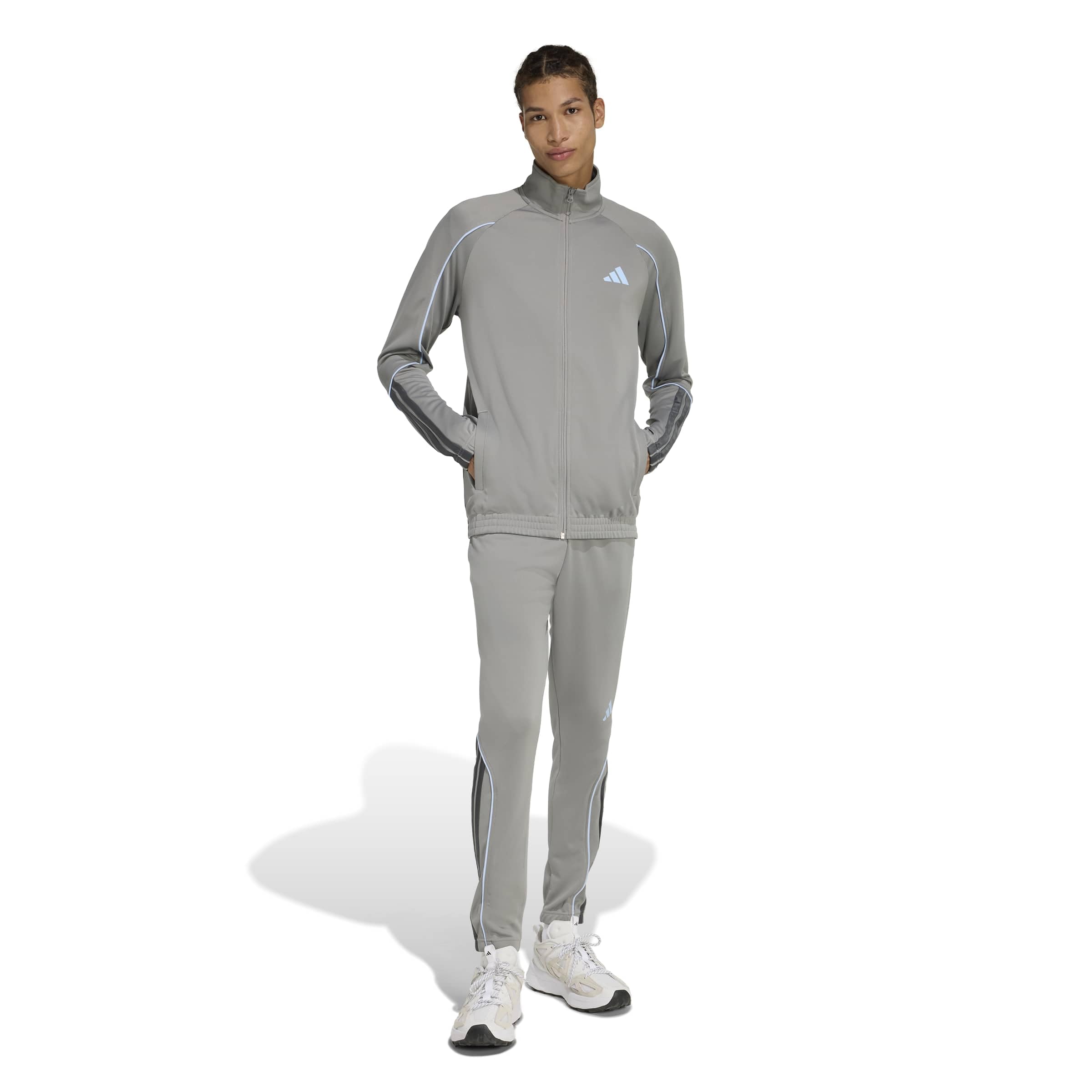 adidas Chándal para hombre de 3 rayas Stadium gris con bolsillos