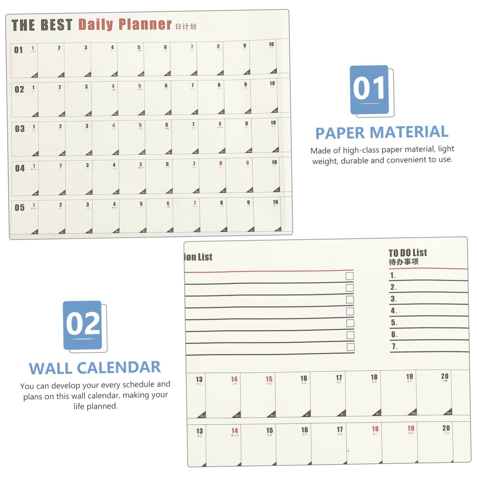 Tofficu 5pezzi Calendario Muro Pianificatore Annuale Carta Design Semplice e Fresco Per Pianificazione Quotidiana e Obiettivi Annuali