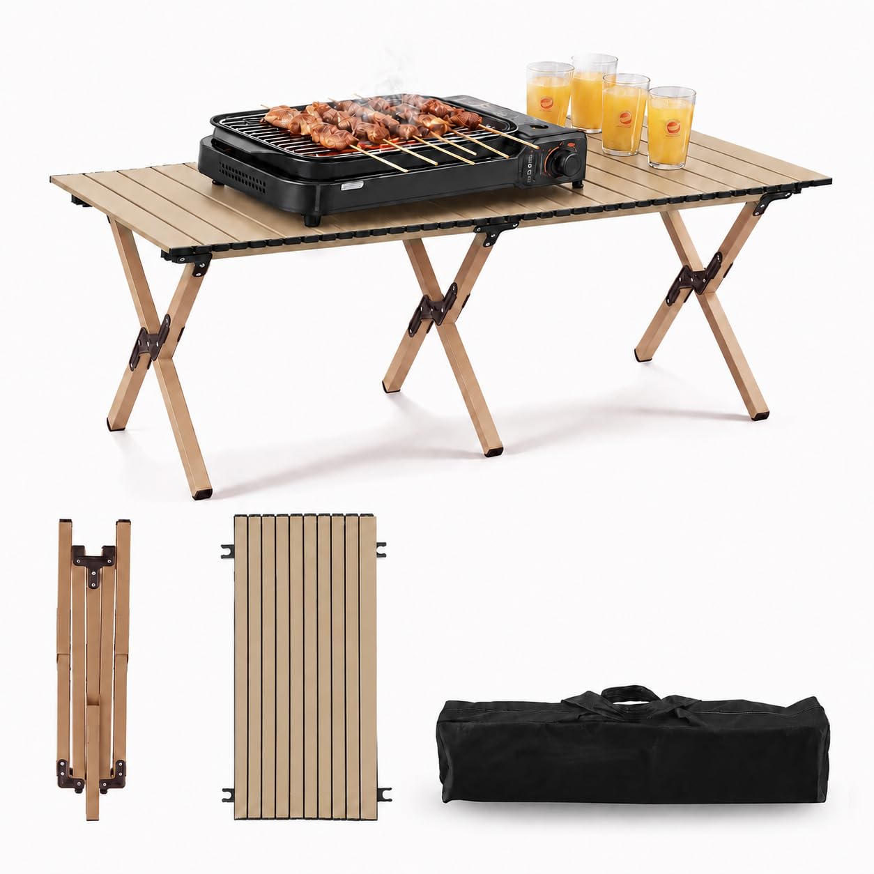 TAO ONE Roll-Up Camping Table Portable Low Folding Table for Outdoor -Khaki