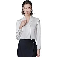 DAISYSILK Womens 100% Mulberry Silk V-Neck Long Sleeve Blouse, Charmeuse Silk Dressy Shirt for Work & Everyday Wear