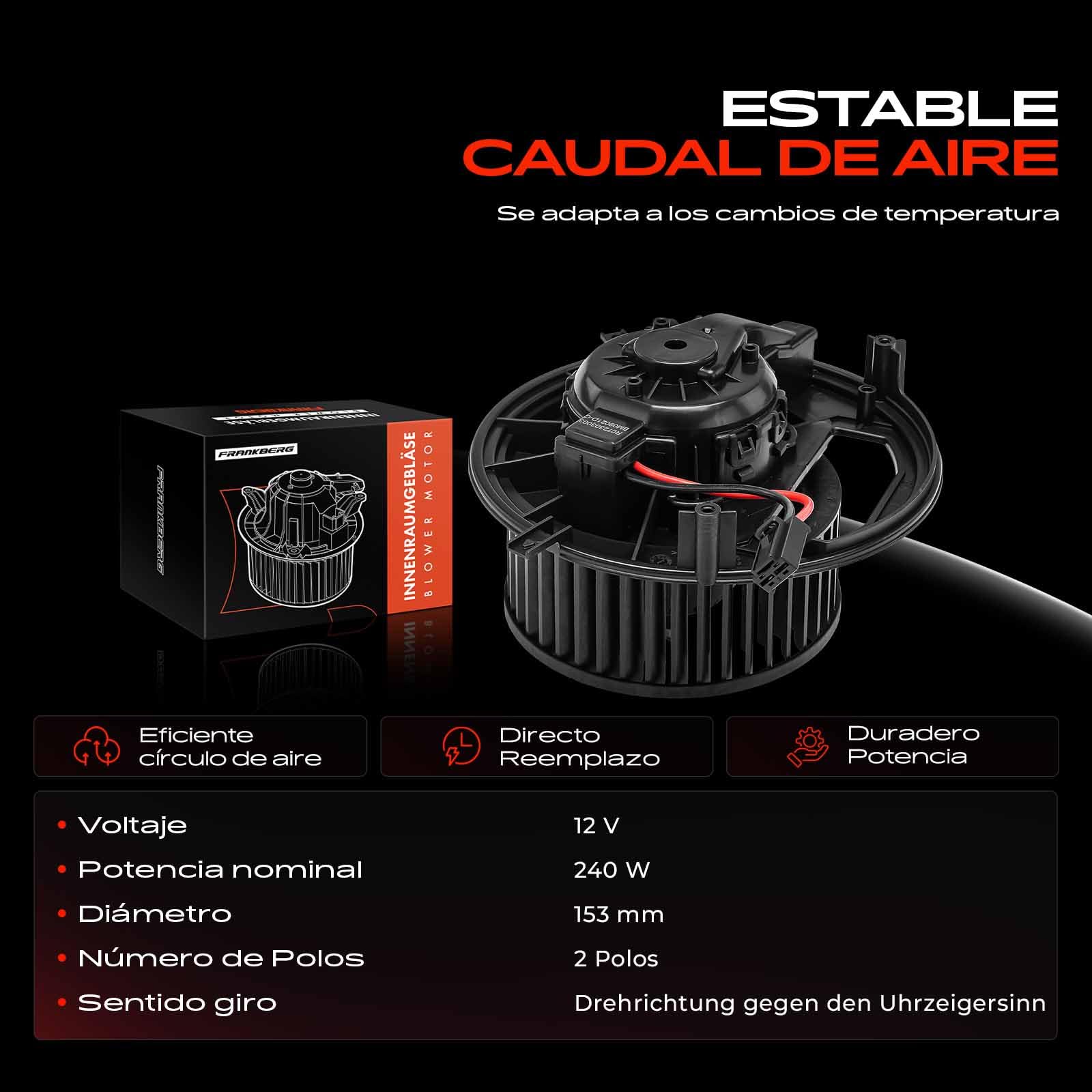 Frankberg Motor del ventilador del calefactor Compatible con Leon 5F1 Superb III Touring 3V5 Leon ST 5F8 A3 Sportback 8VA 8VF Superb III 3V3 Replace# 5Q1819021B
