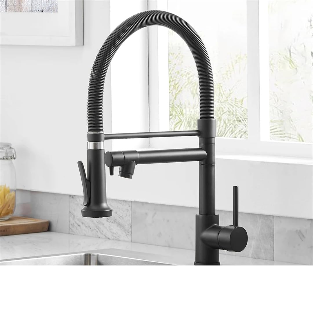 ZQFHSX Kiten Faucets Brush Brass for Sink Single Lever Pull Down Spring Spout Mixers Tap Hot Cold Water Crane LWX